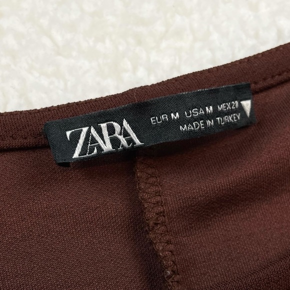 ZARA • Brown Keyhole Cutout Long Sleeve Bodycon Mini Dress - Picture 12 of 16